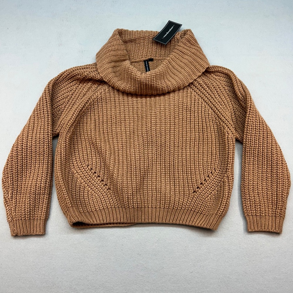 NWT Moon & Madison Womens Camel Brown Cowl Neck Chunky Knit Sweater Large